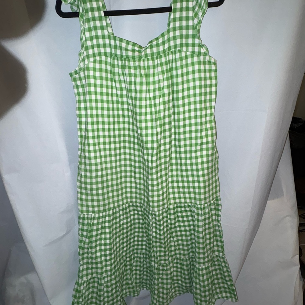 Draper James Green and White Gingham Sleeveless Dress